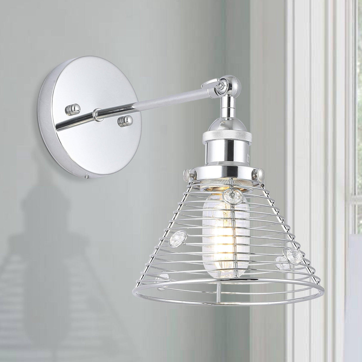 1-Light Modern Silver Wall Scone Light