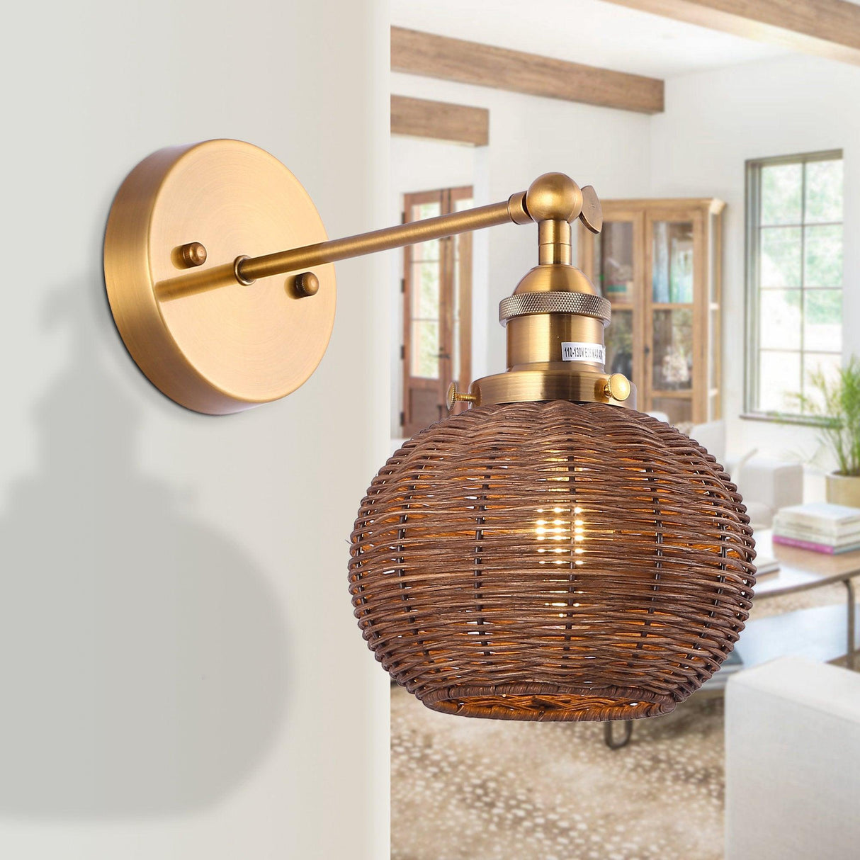 1-Light Traditional Rattan Golden Wall Sconce Light