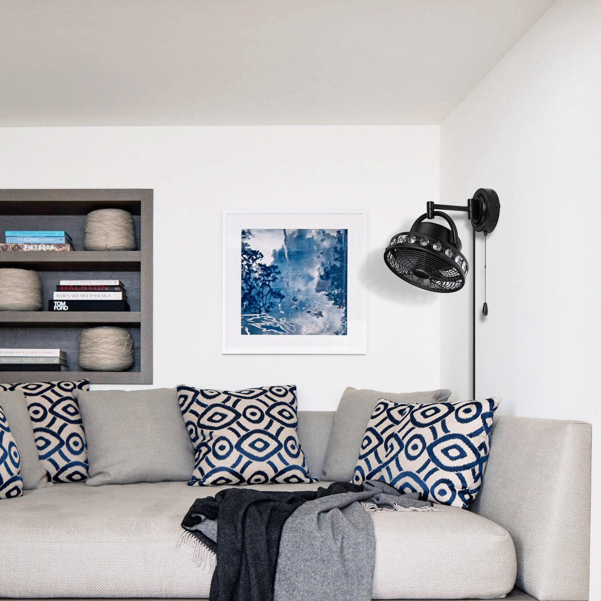 10" Modern Black Small Ceiling Fan with Pull Chain