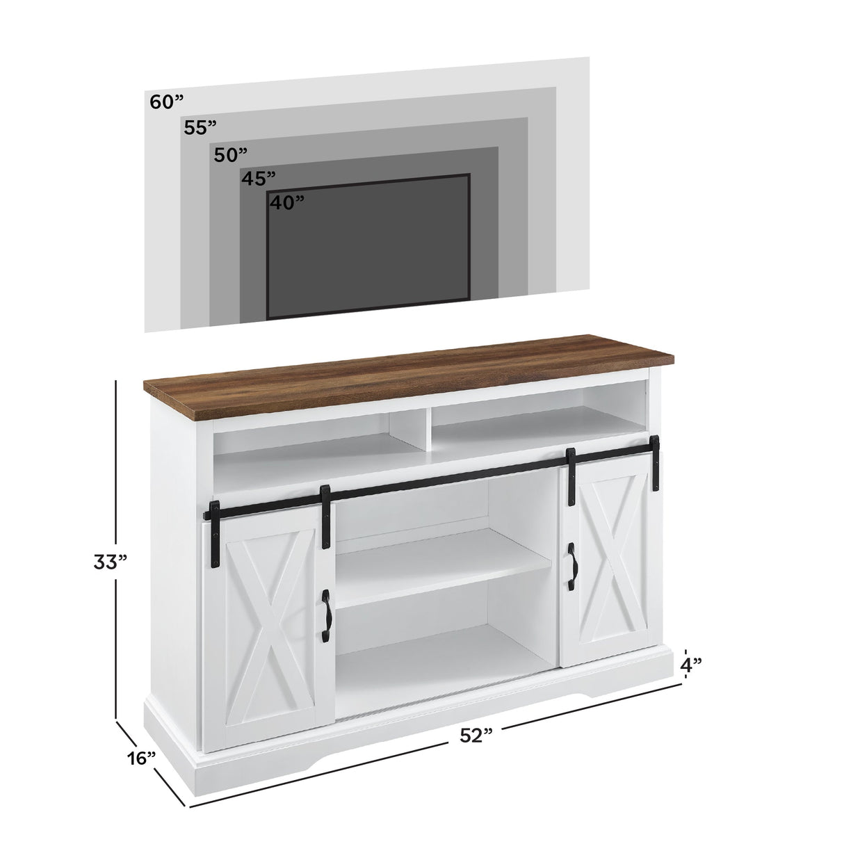 Farmhouse 52" Sliding Barn Door Highboy Modern TV Stand