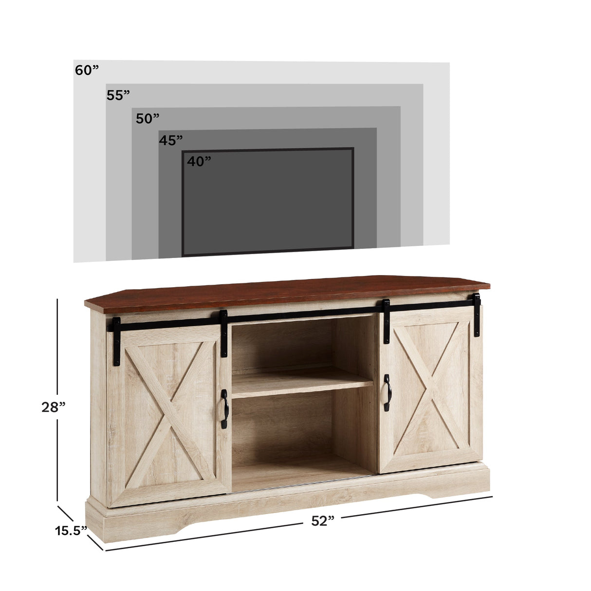 52" Sliding Barn Door Corner TV Stand