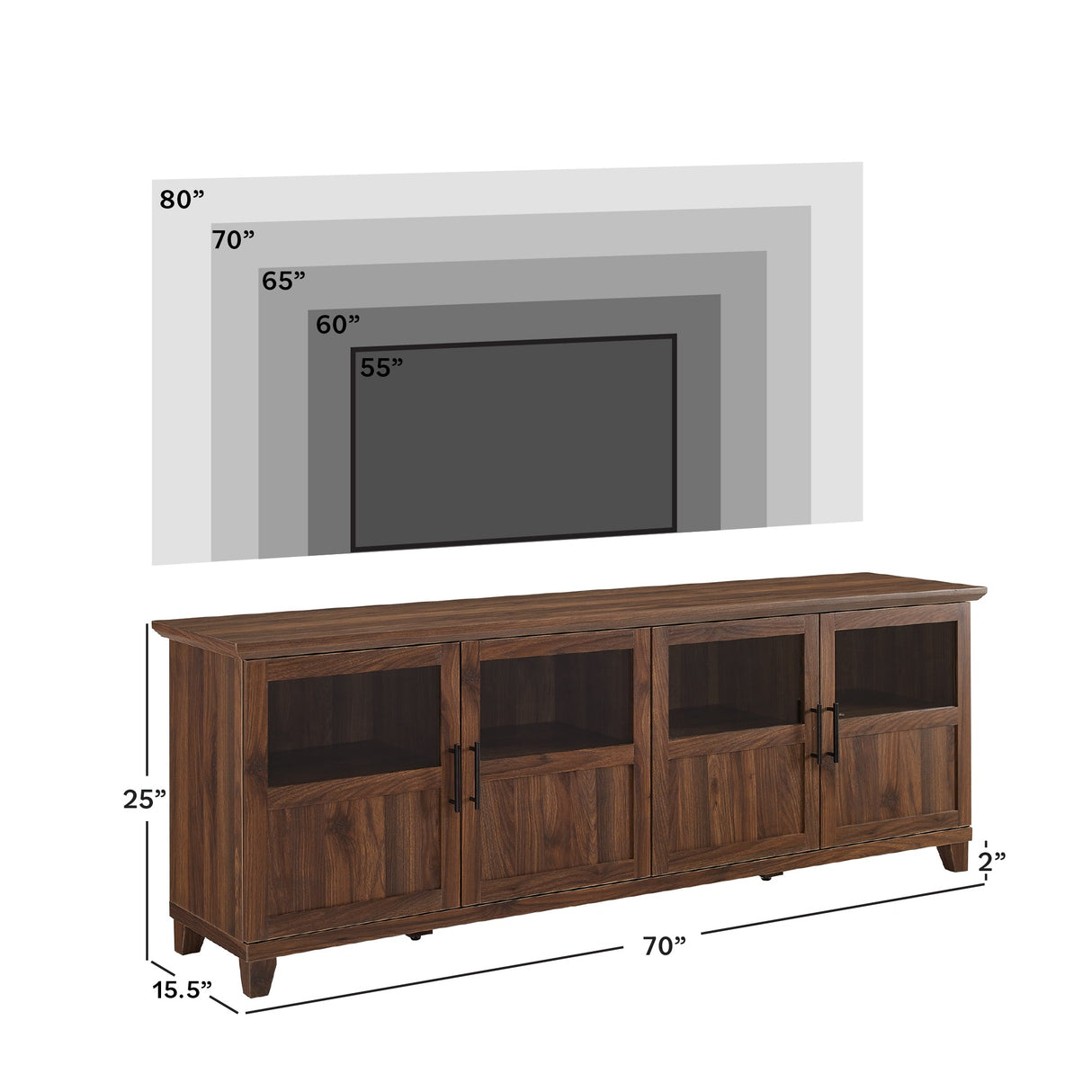 Goodwin 70" TV Stand with Glass and Wood 4 Panel Doors