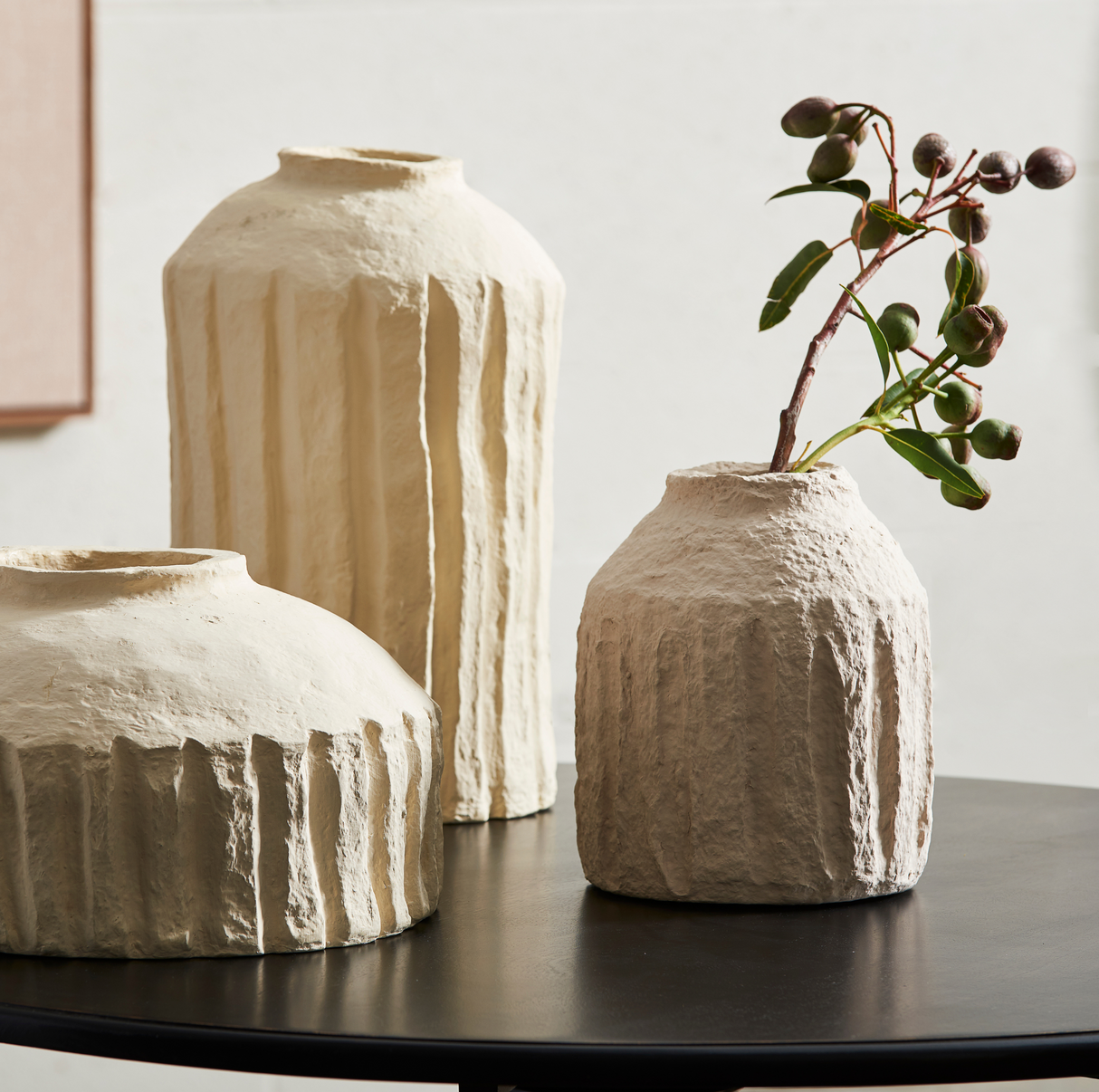 Paper Mache Ribbed Vase - Tall