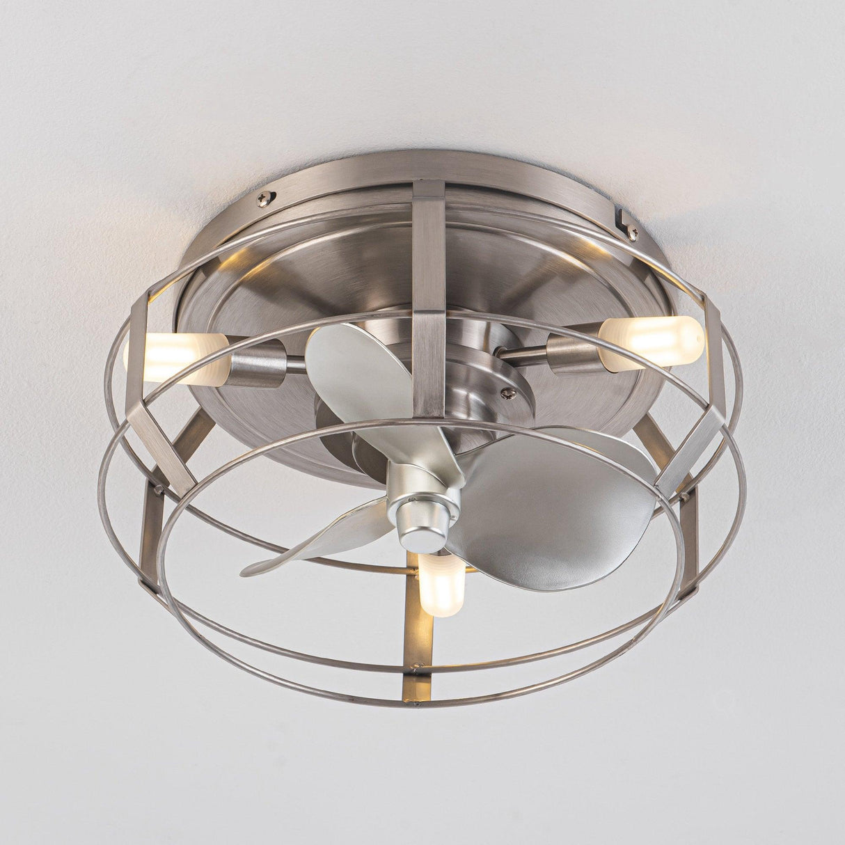 12" Flush Mount Low Profile Caged Small Ceiling Fan with Light and Remote Control