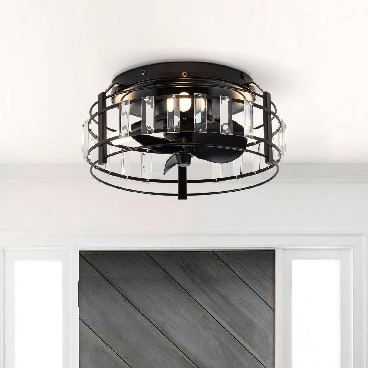 13" Modern DC Motor Flush Mount Reversible Crystal Ceiling Fan with Lighting and Remote Control