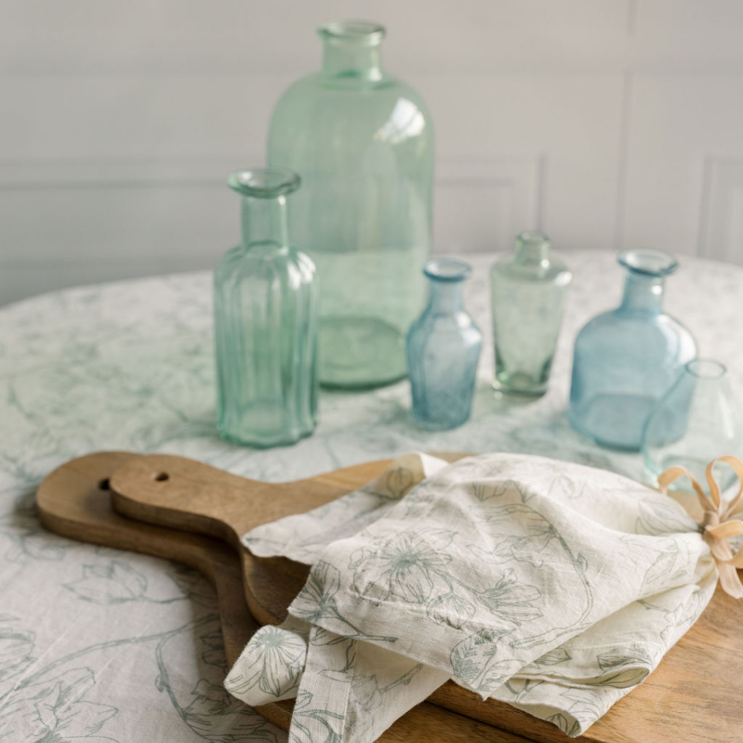 Grey and Green Lilies Linen Tablecloth