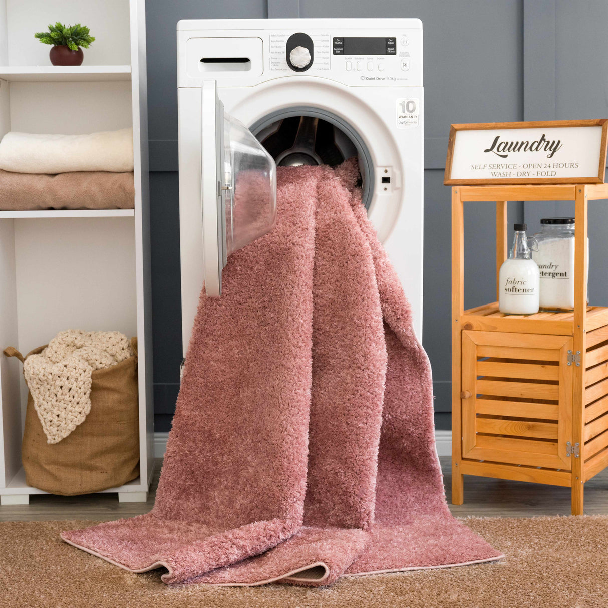Judy Pink Plush Washable Area Rug - Clearance