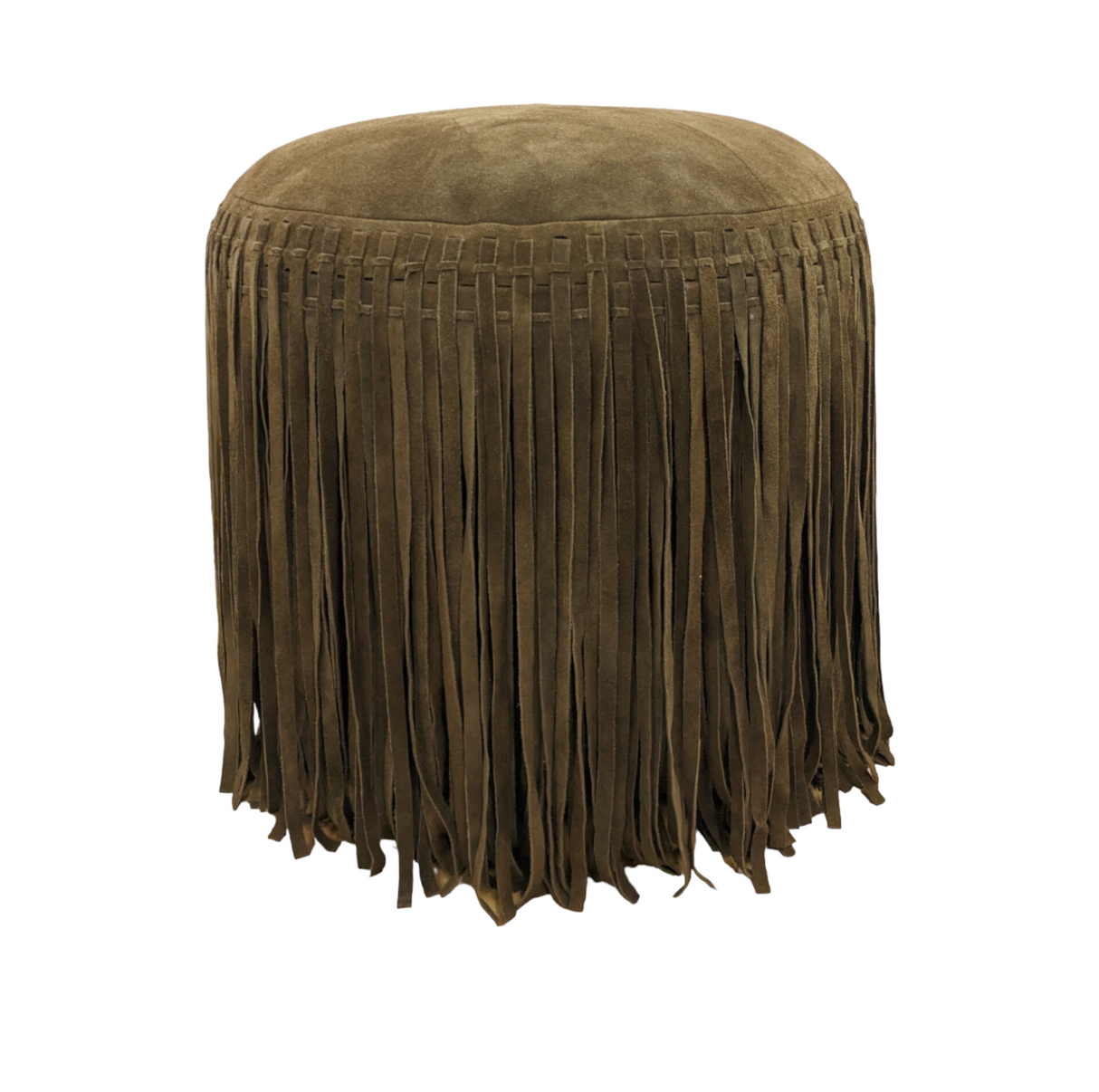Suede Pouf w/ Fringe - Dark Brown