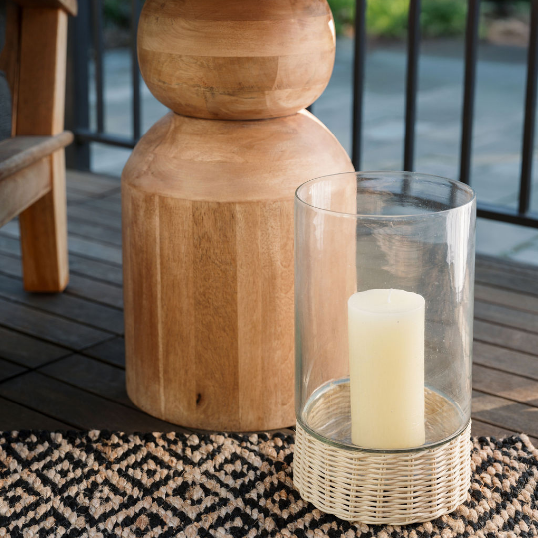 Clear Glass and Rattan Candleholder