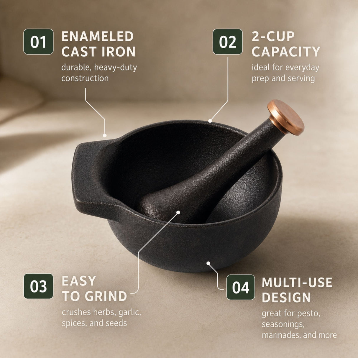 Mortar & Pestle Set - 2-Cup