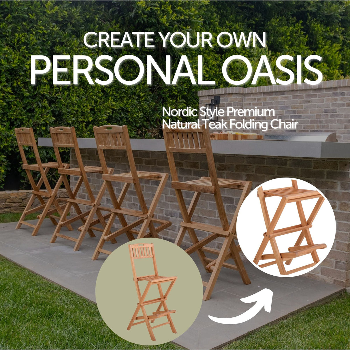 Emmett Natural Teak Indoor/Outdoor Folding Bar Stool