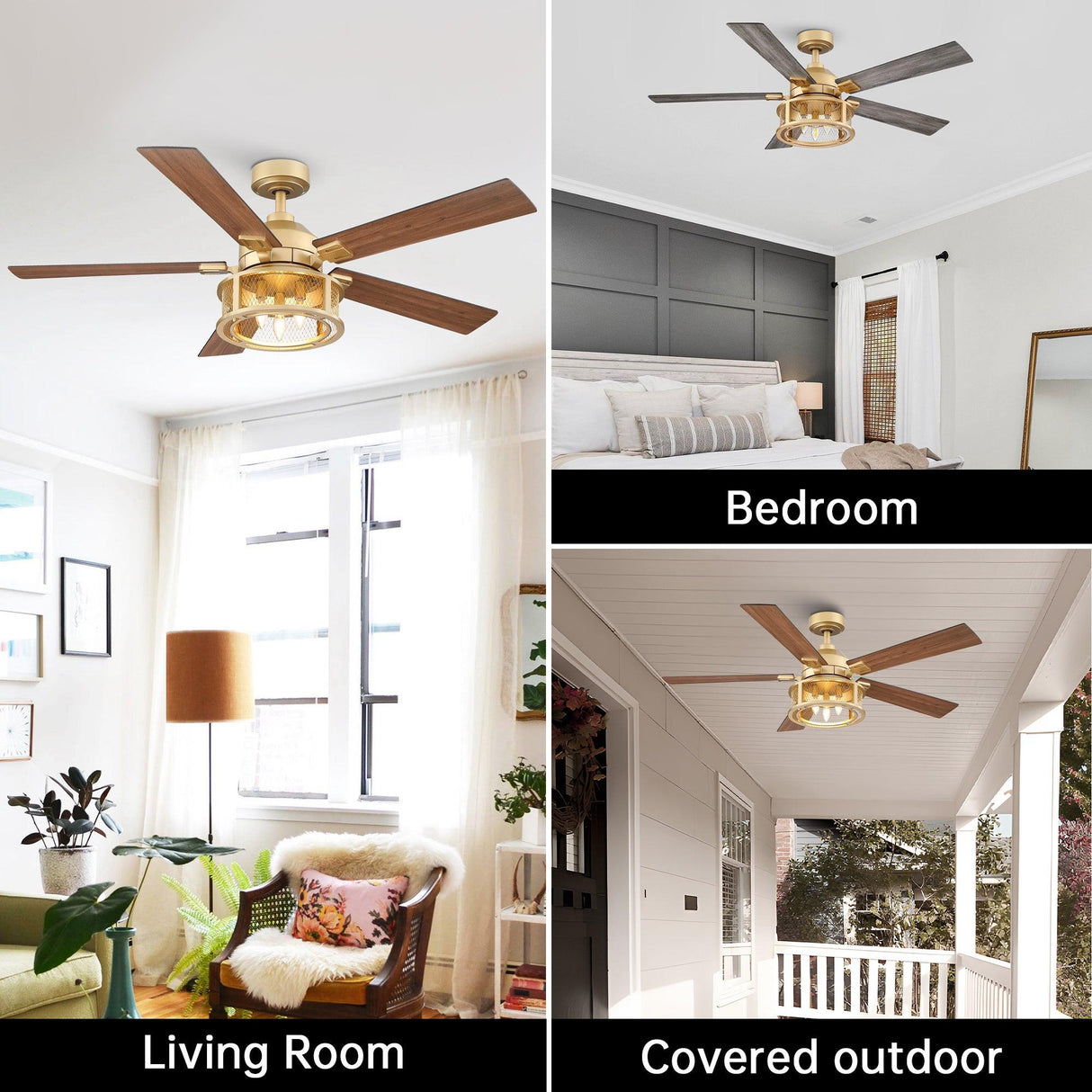 52 Industrial Reversible 5 Blade Mesh Led Ceiling Fan