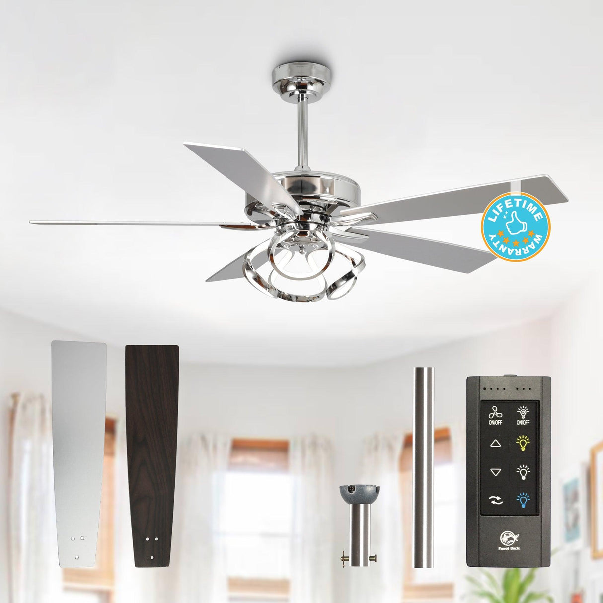 52" Zelda Modern DC Motor Downrod Mount Reversible Ceiling Fan With Remote Control