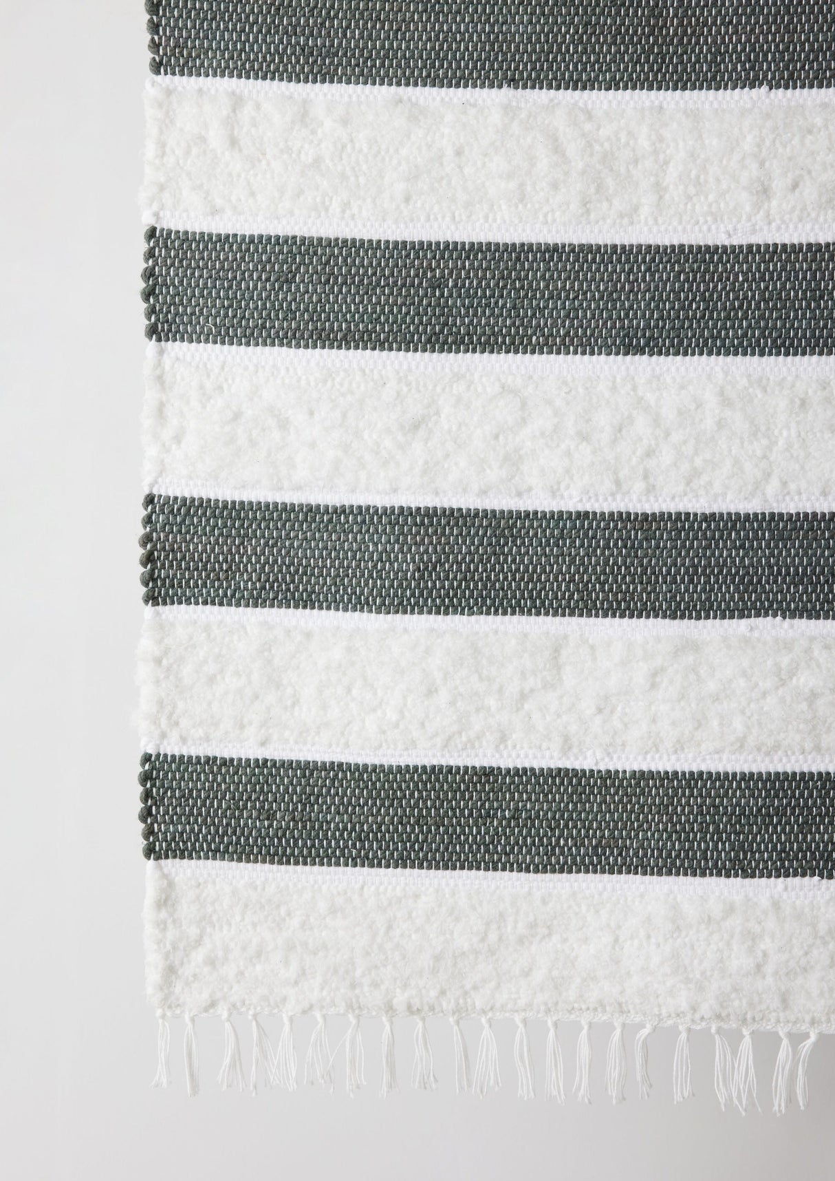 Plush Green Cotton Banded Hand-Loomed Mat