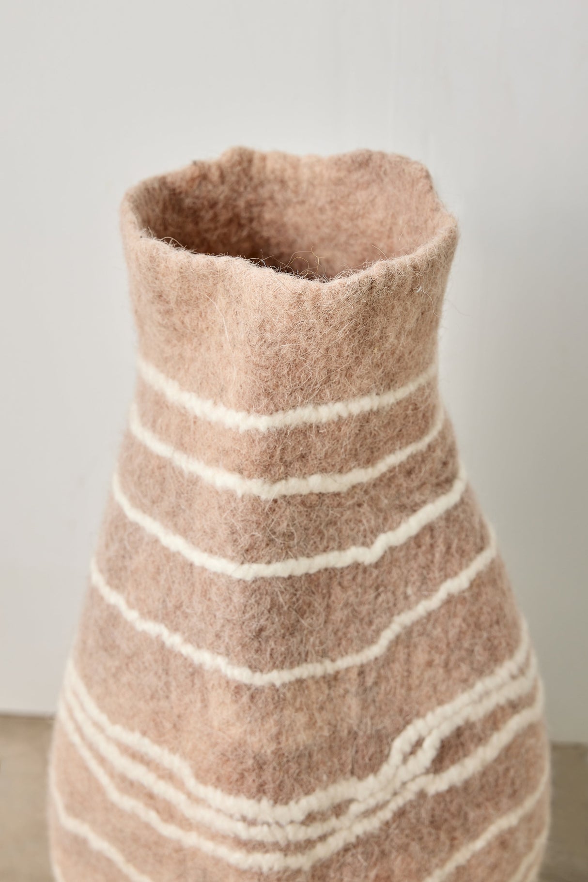 Tribal Lines Dusty Rose Pink Wool Gourd Basket