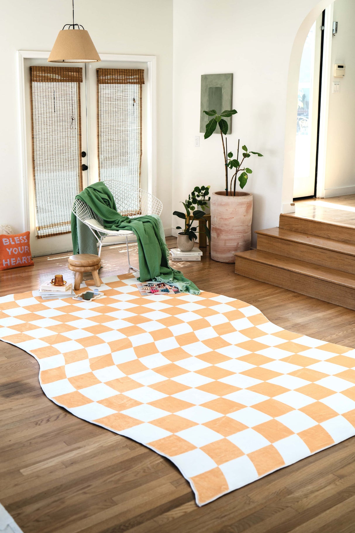Yellow Wavy Checkered Rug