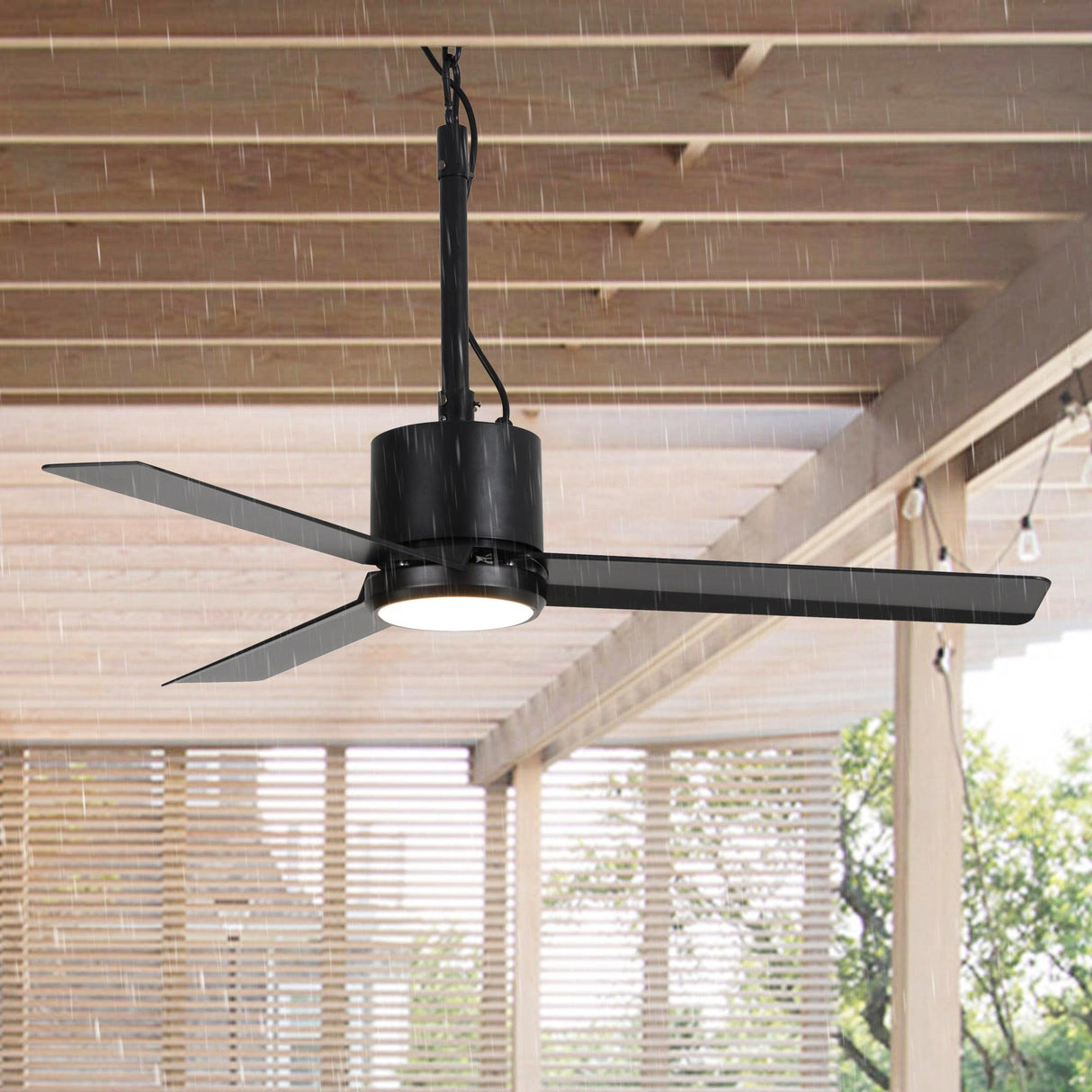 42 Inch Rhine Indoor/Wet Outdoor IP65 Black Anywhere Waterproof Ceiling Fan with LED Light and Convenient Hanging Hook
