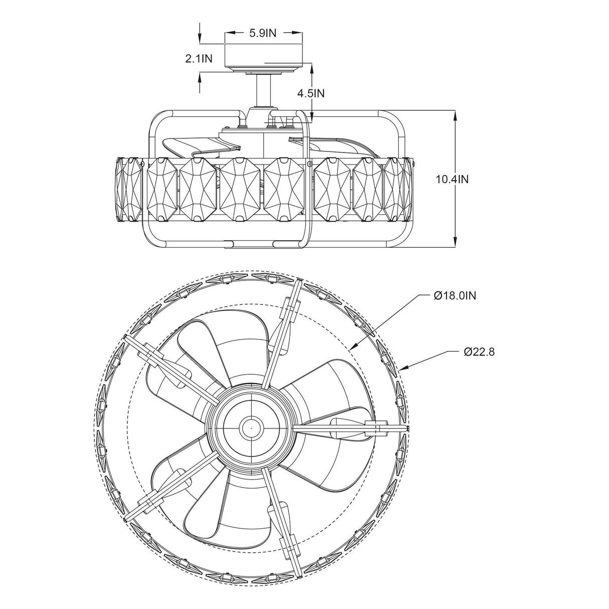 23" Modern DC Motor Downrod Mount Reversible Fandelier Ceiling Fan with Lighting and Remote Control