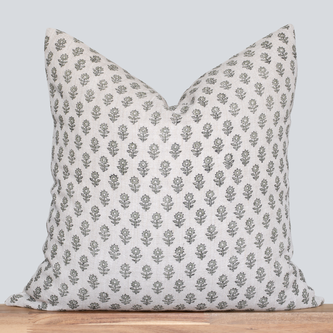 Mori Block Printed Pillow Cover | Sage Green