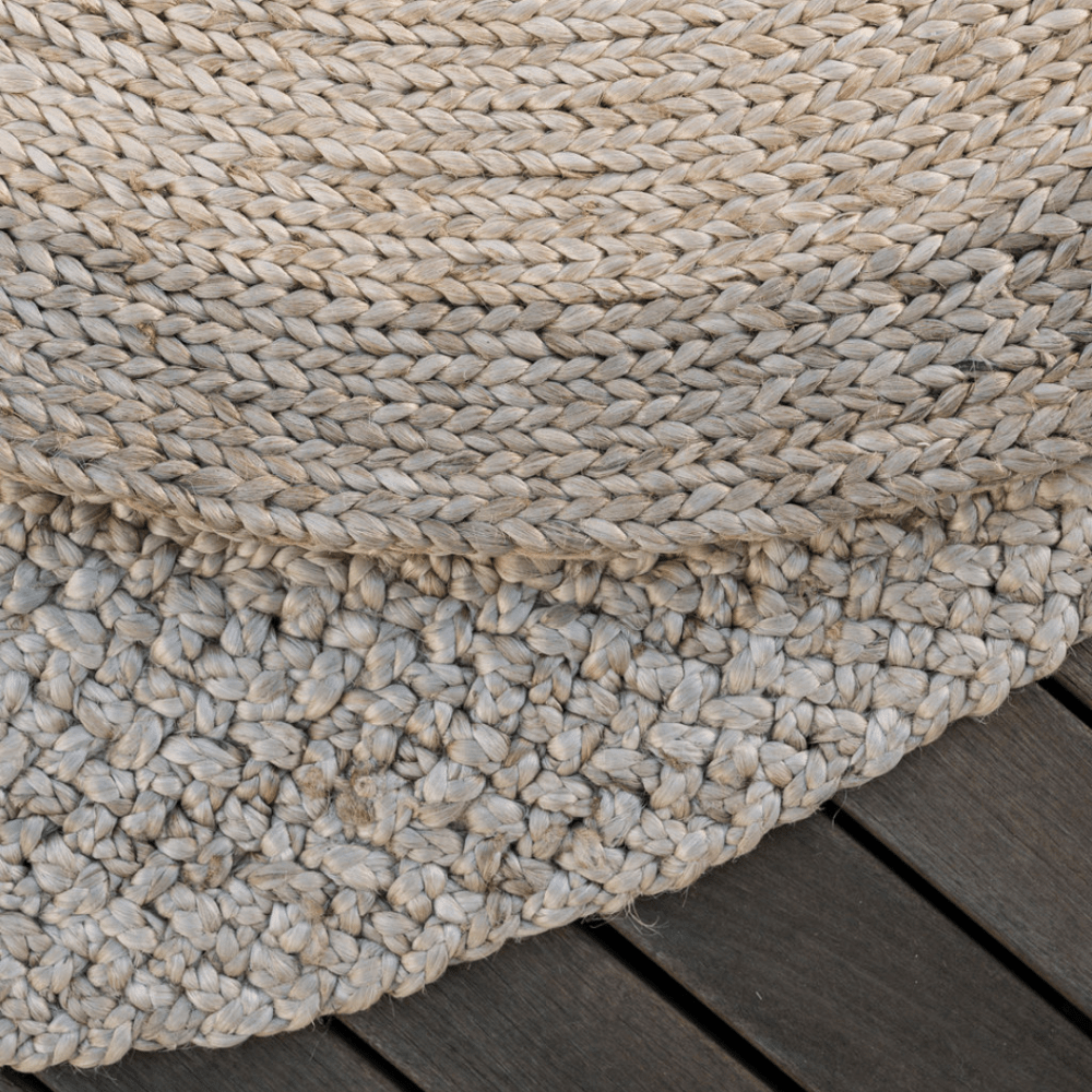 Natural and Brown Round Braided Jute Rug