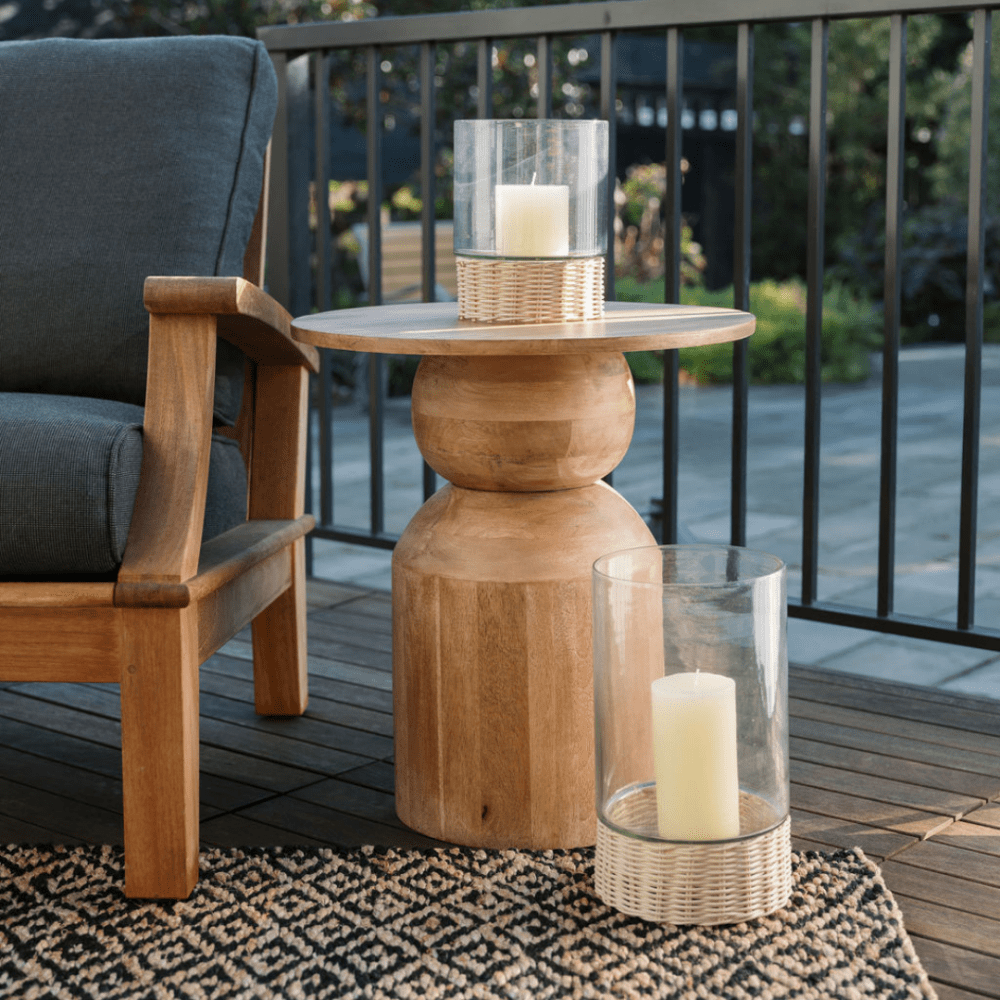 Clear Glass and Rattan Candleholder