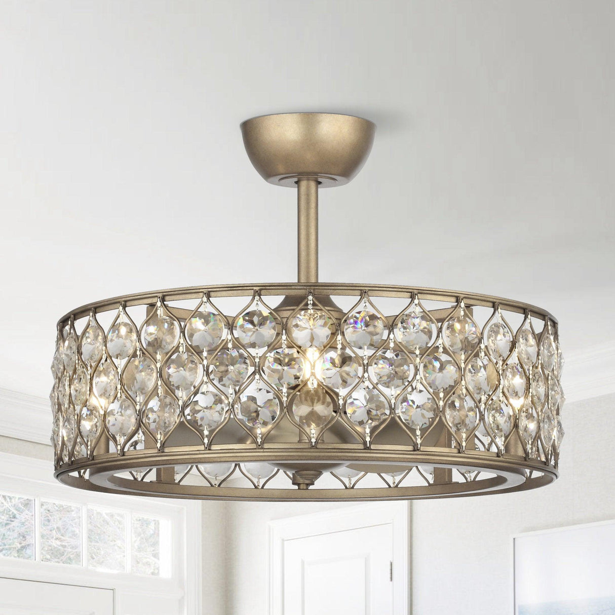 25" Modern Downrod Mount Crystal Fandelier with Lighting and Remote Control