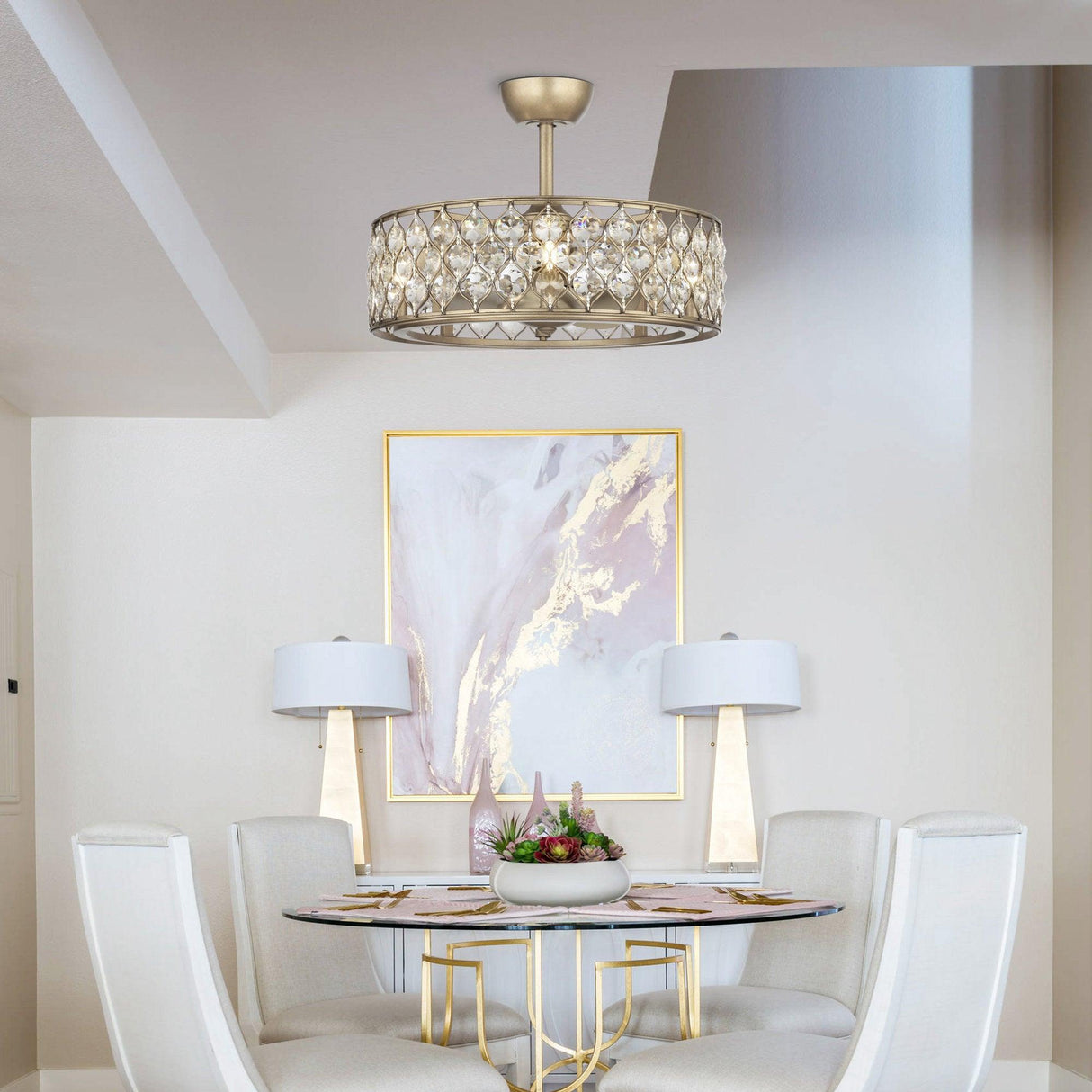 25" Modern Downrod Mount Crystal Fandelier with Lighting and Remote Control