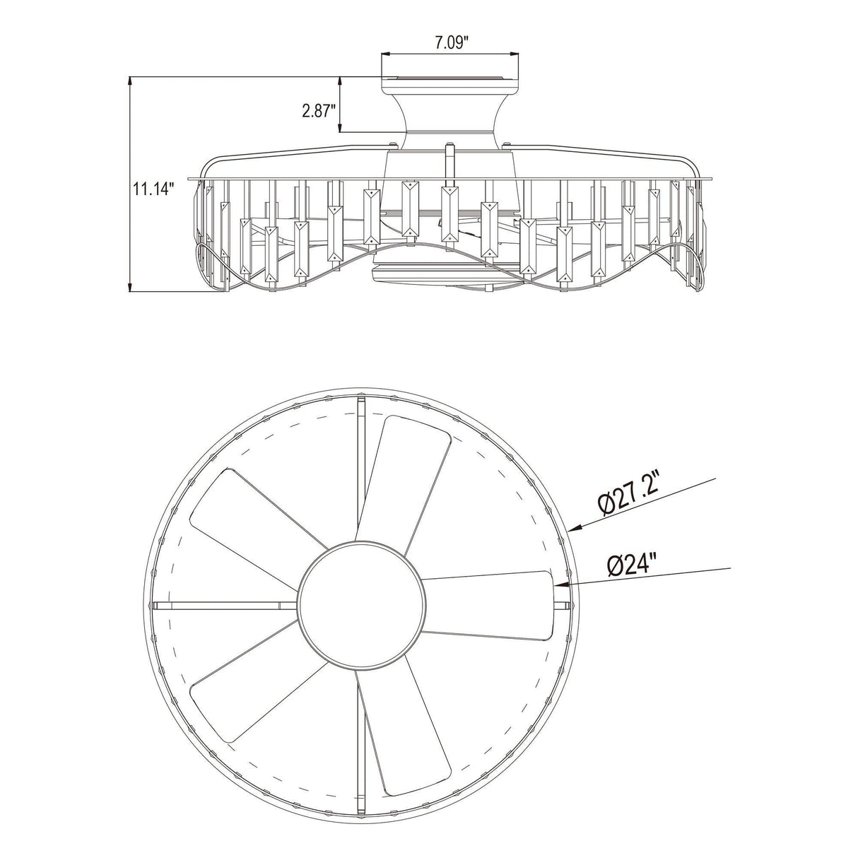 27" Modern Brush Nickel Flush Mount Reversible Ceiling Fan with Lighting and Remote Control
