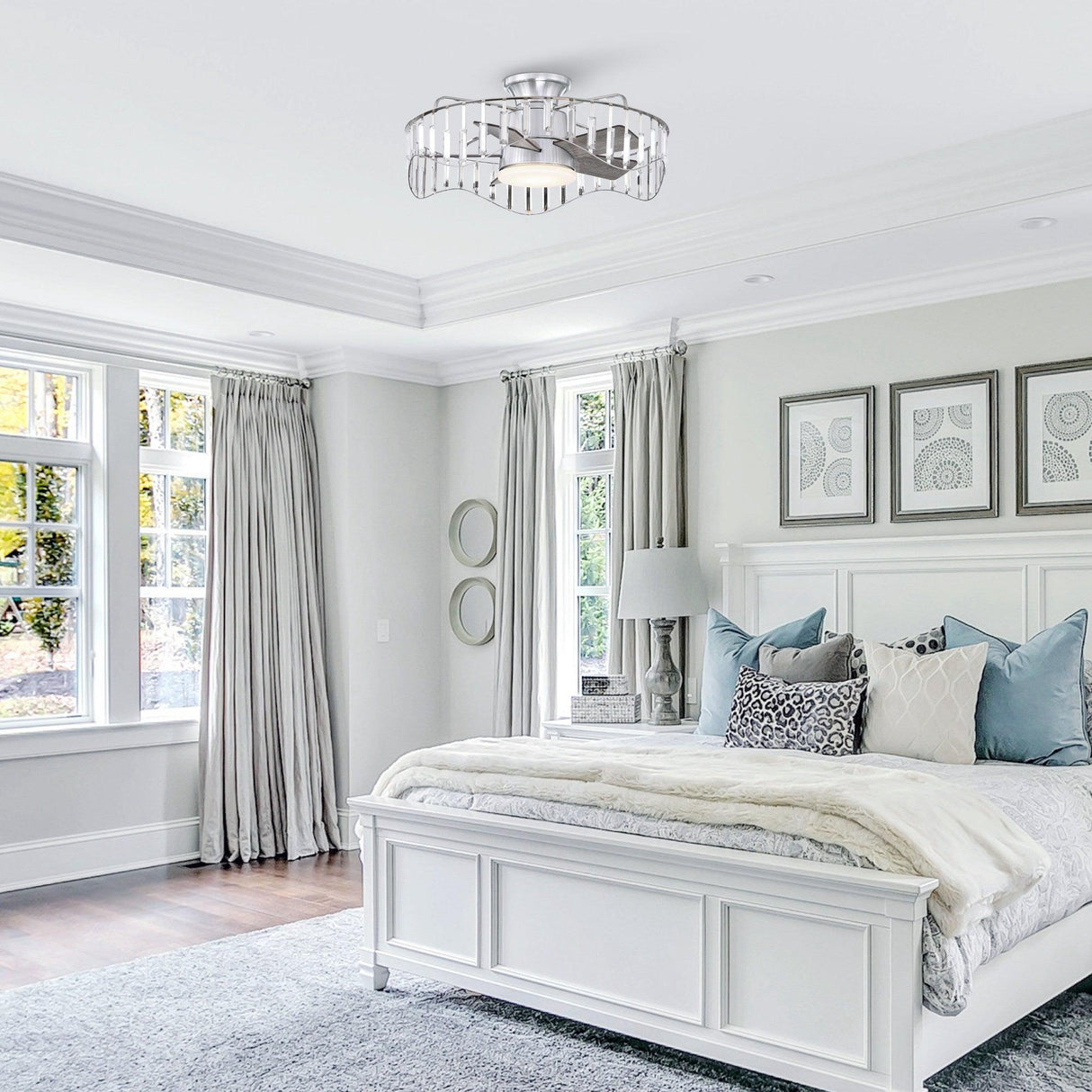 27" Modern Brush Nickel Flush Mount Reversible Ceiling Fan with Lighting and Remote Control