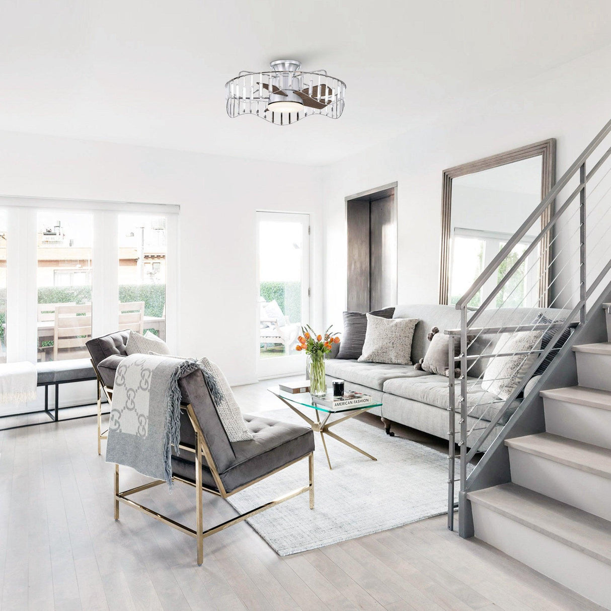 27" Modern Brush Nickel Flush Mount Reversible Ceiling Fan with Lighting and Remote Control