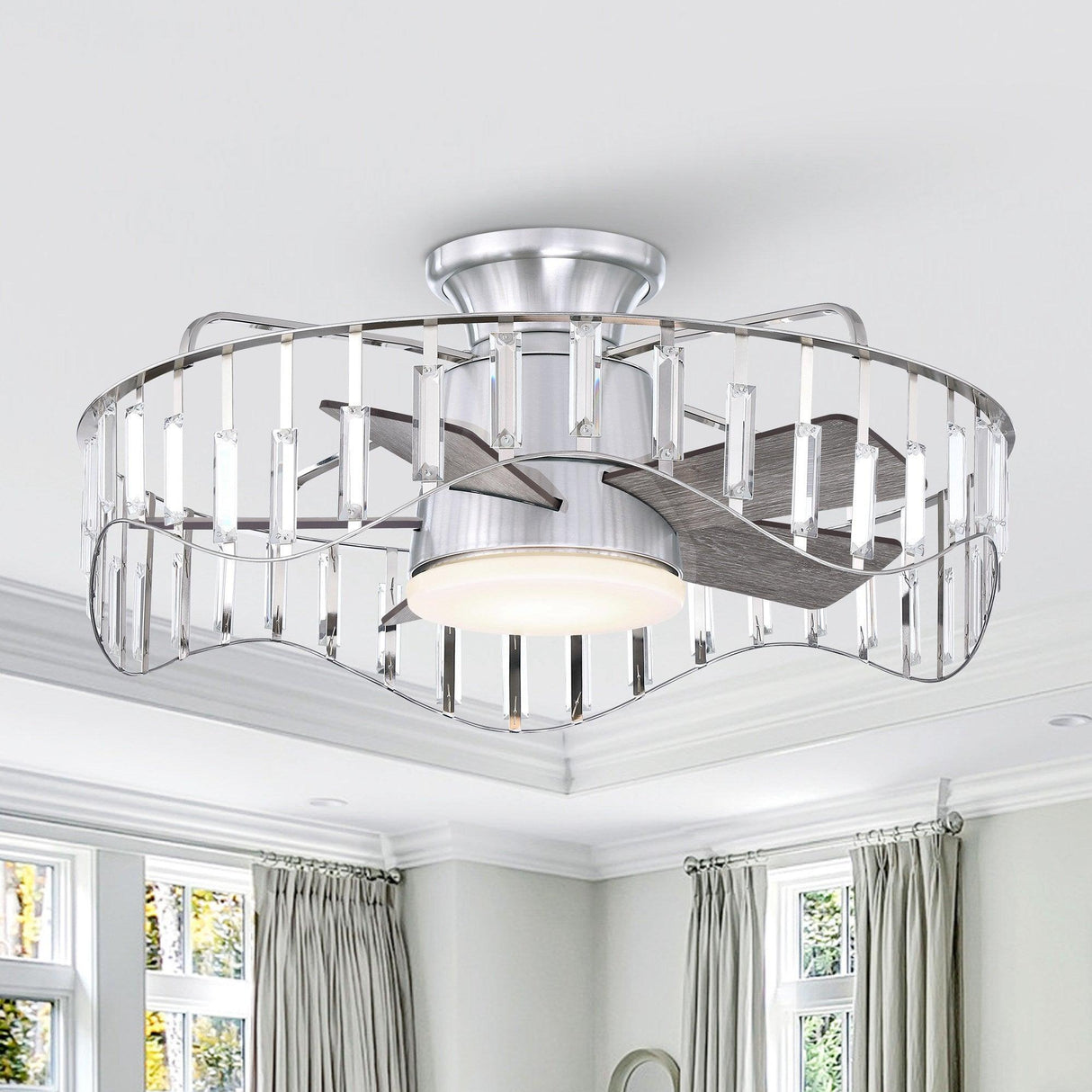 27" Modern Brush Nickel Flush Mount Reversible Ceiling Fan with Lighting and Remote Control