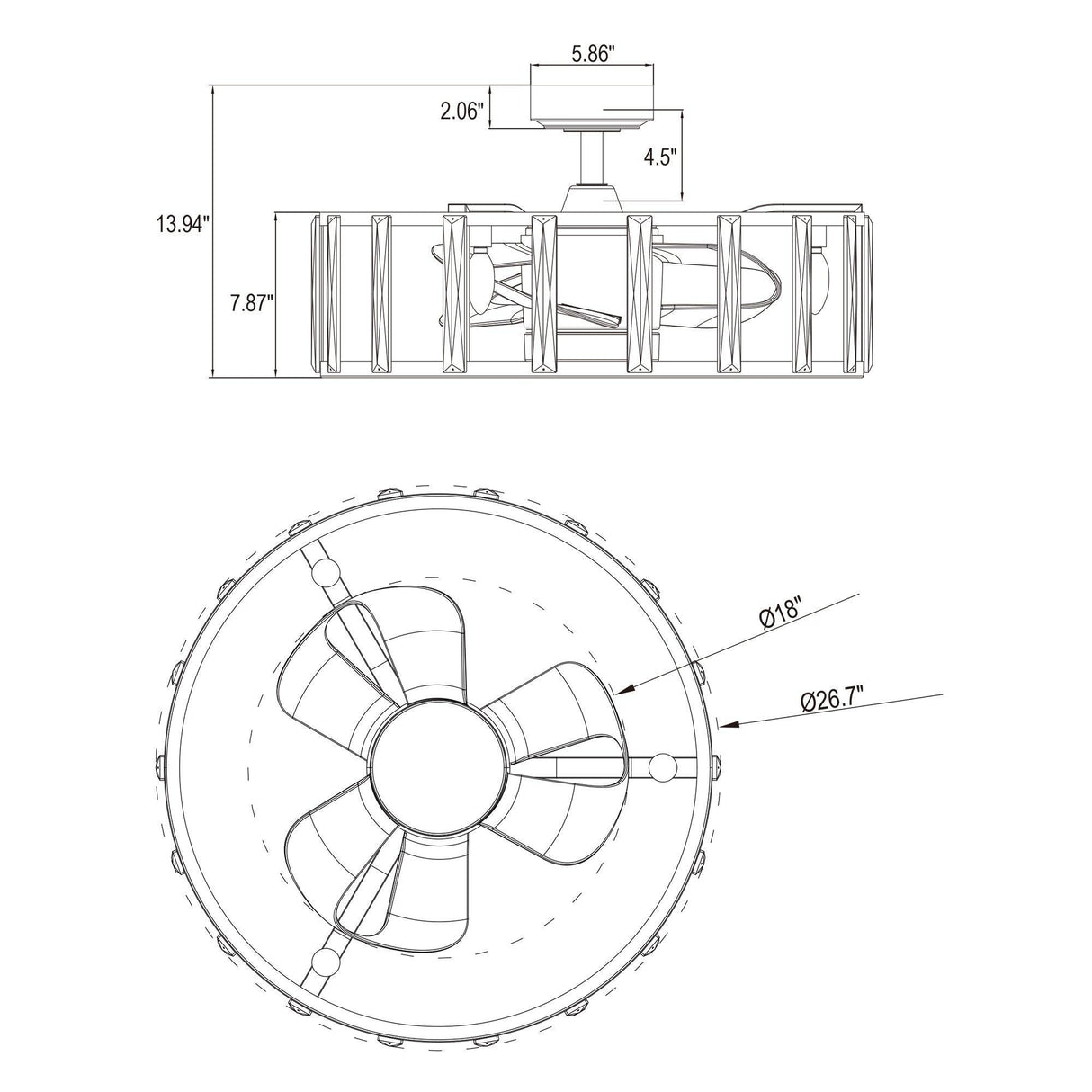 27" Modern DC Motor Downrod Mount Reversible Crystal Ceiling Fan with Lighting and Remote Control