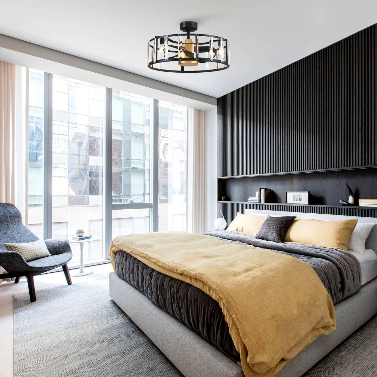 27" Modern DC Motor Downrod Mount Reversible Crystal Ceiling Fan with Lighting and Remote Control