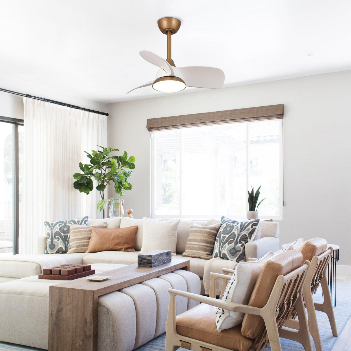 28" Modern DC Motor Downrod Mount Reversible Ceiling Fan with LED Lighting and Remote Control