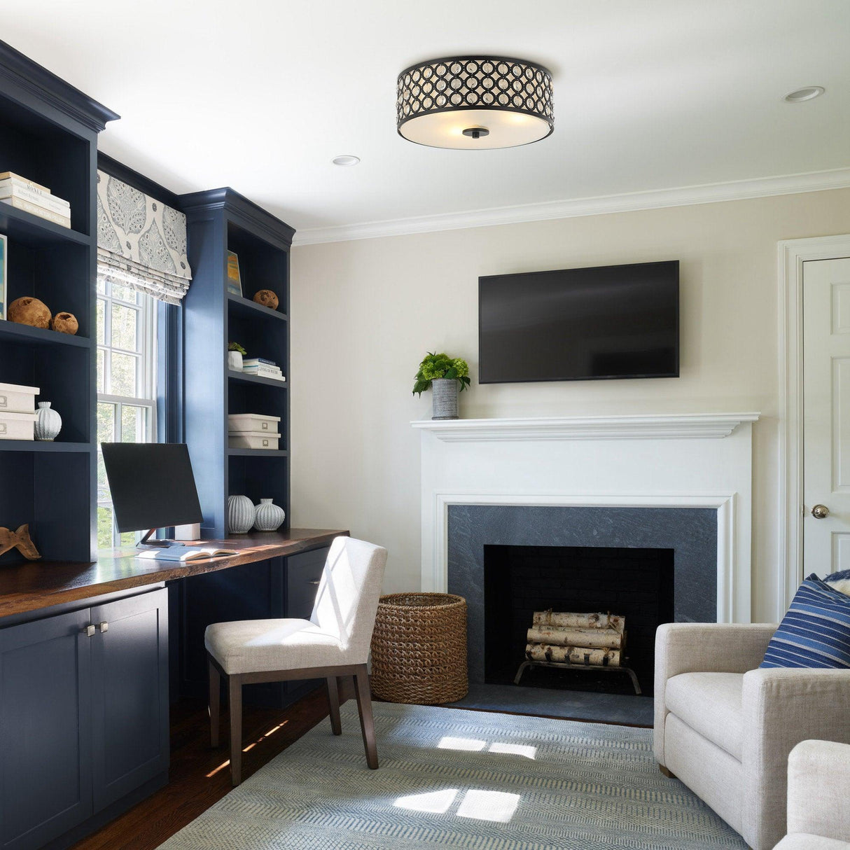 3-Light Modern LED Flush Mount Light with Crystal