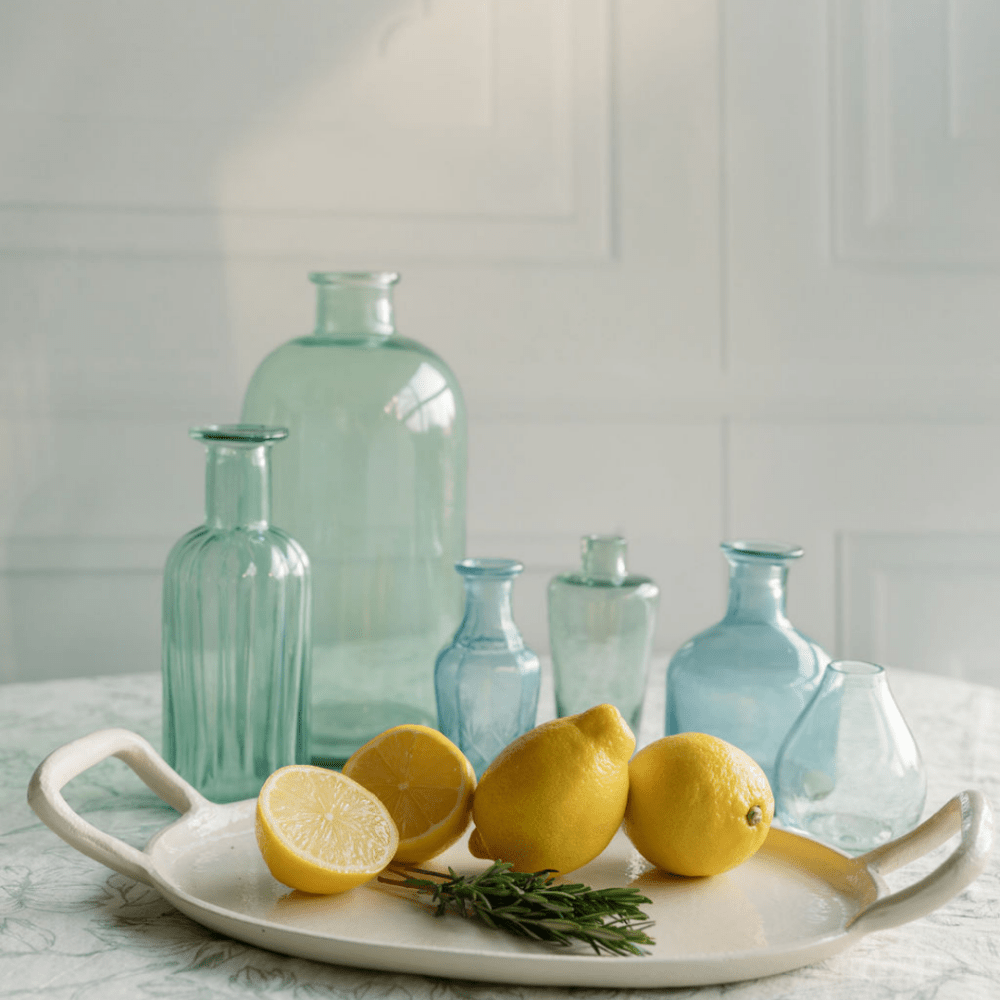 Assorted Blue and Green Glass Bud Vases