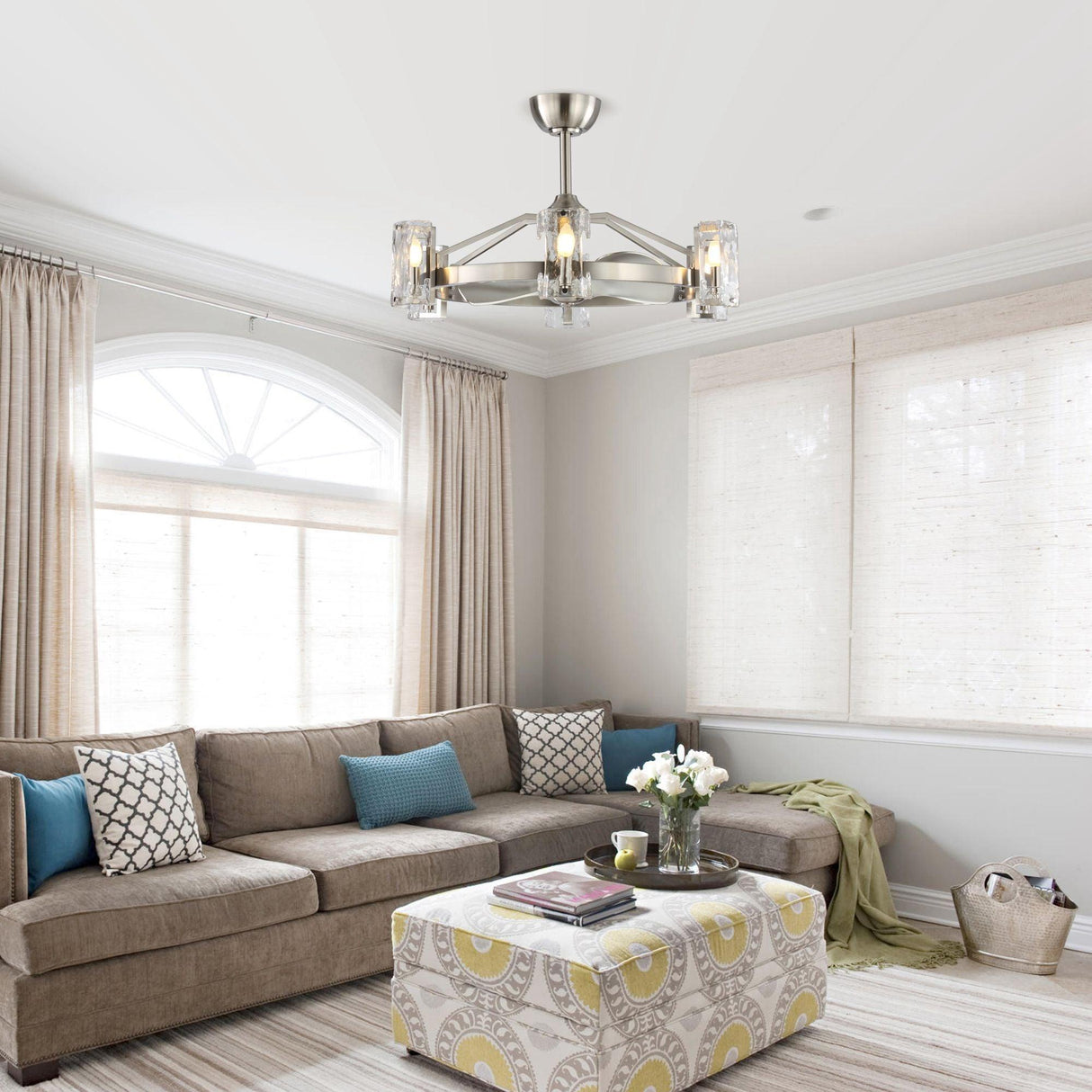 34" Bucholz Modern DC Motor Brushed Nickel Downrod Mount Reversible Ceiling Fan with LED Lighting and Remote Control