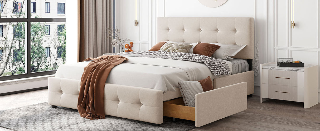 Walker Edison | Upholstered Queen Platform Bed with Storage