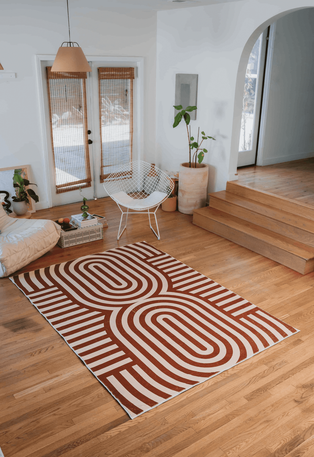 Curvy Brown Stripes Design Rug