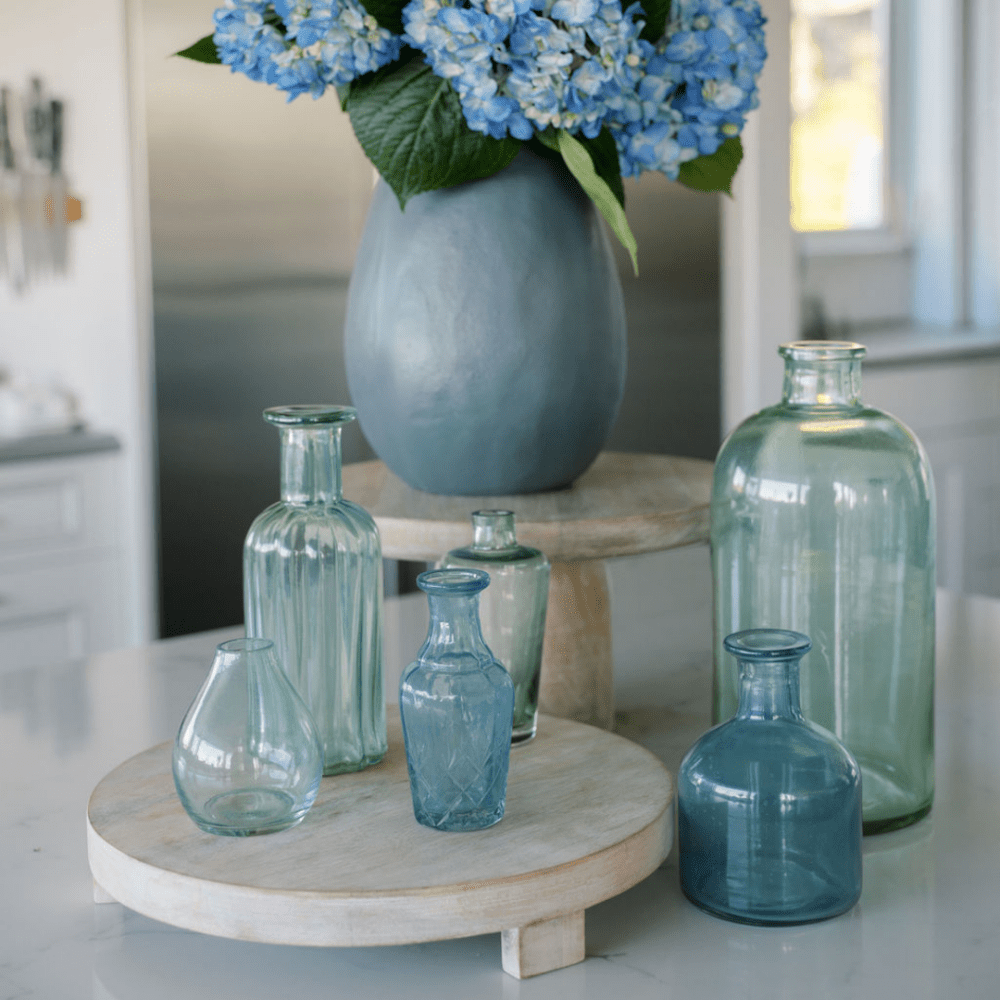 Assorted Blue and Green Glass Bud Vases