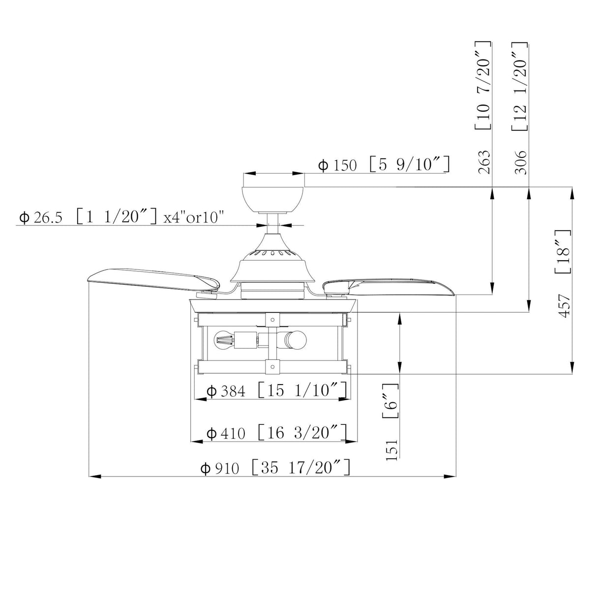 36" Caselli Industrial Downrod Mount Ceiling Fan with Lighting and Remote Control