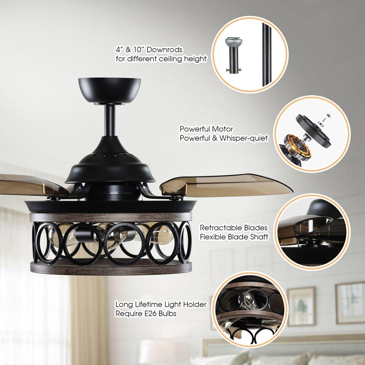 36" Mirelle Farmhouse Downrod Mount Ceiling Fan with Lighting and Remote Control