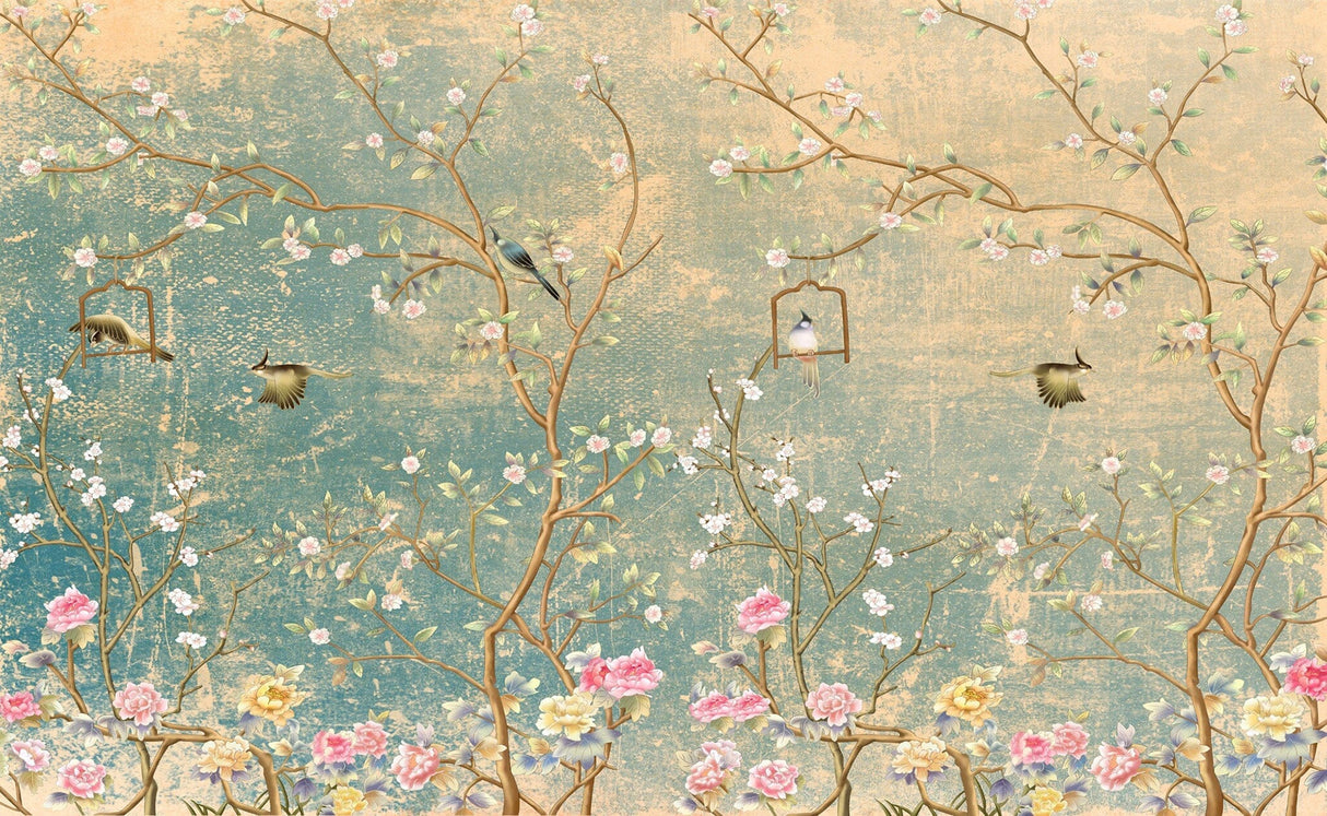 Vintage Florals on grunge Wallpaper Peel and Stick