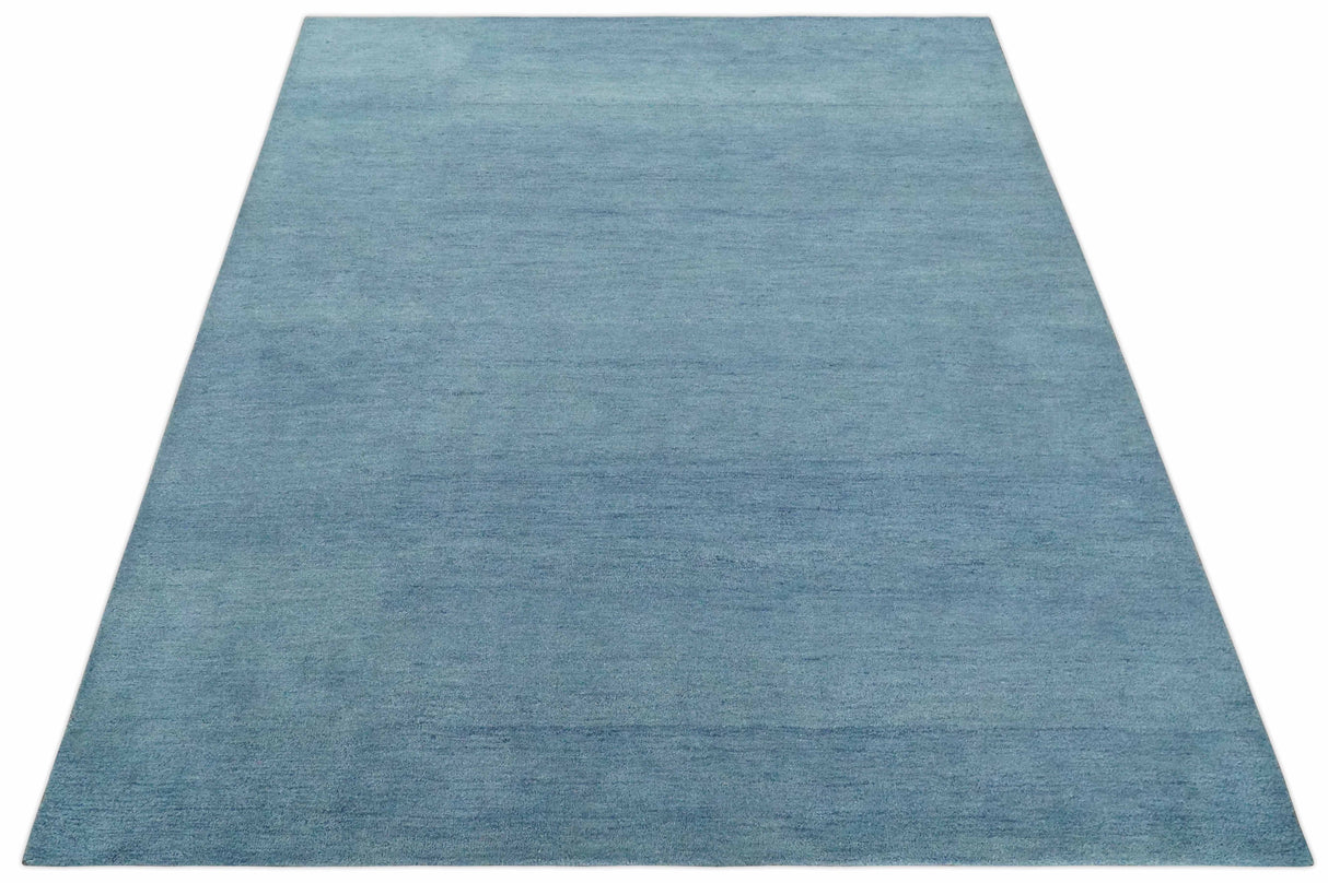 Custom Made Solid Plane Light Blue Woolen Hand Tufted wool area Rug