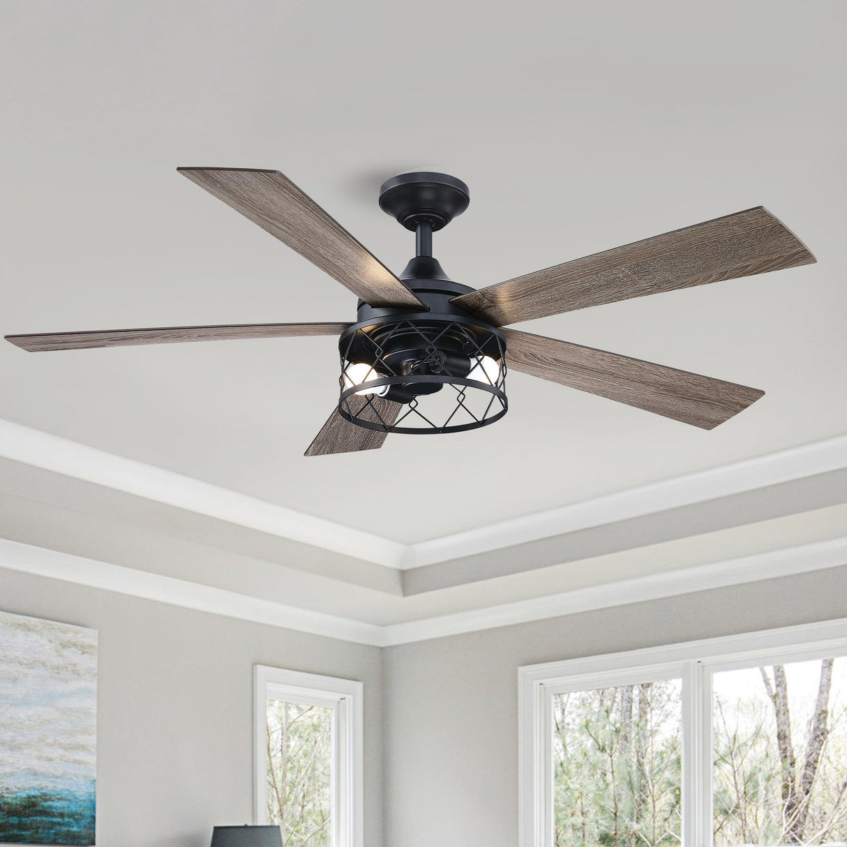 52" Windmill Modern DC Motor Downrod Mount Reversible Ceiling Fan With Lighting And Remote Control