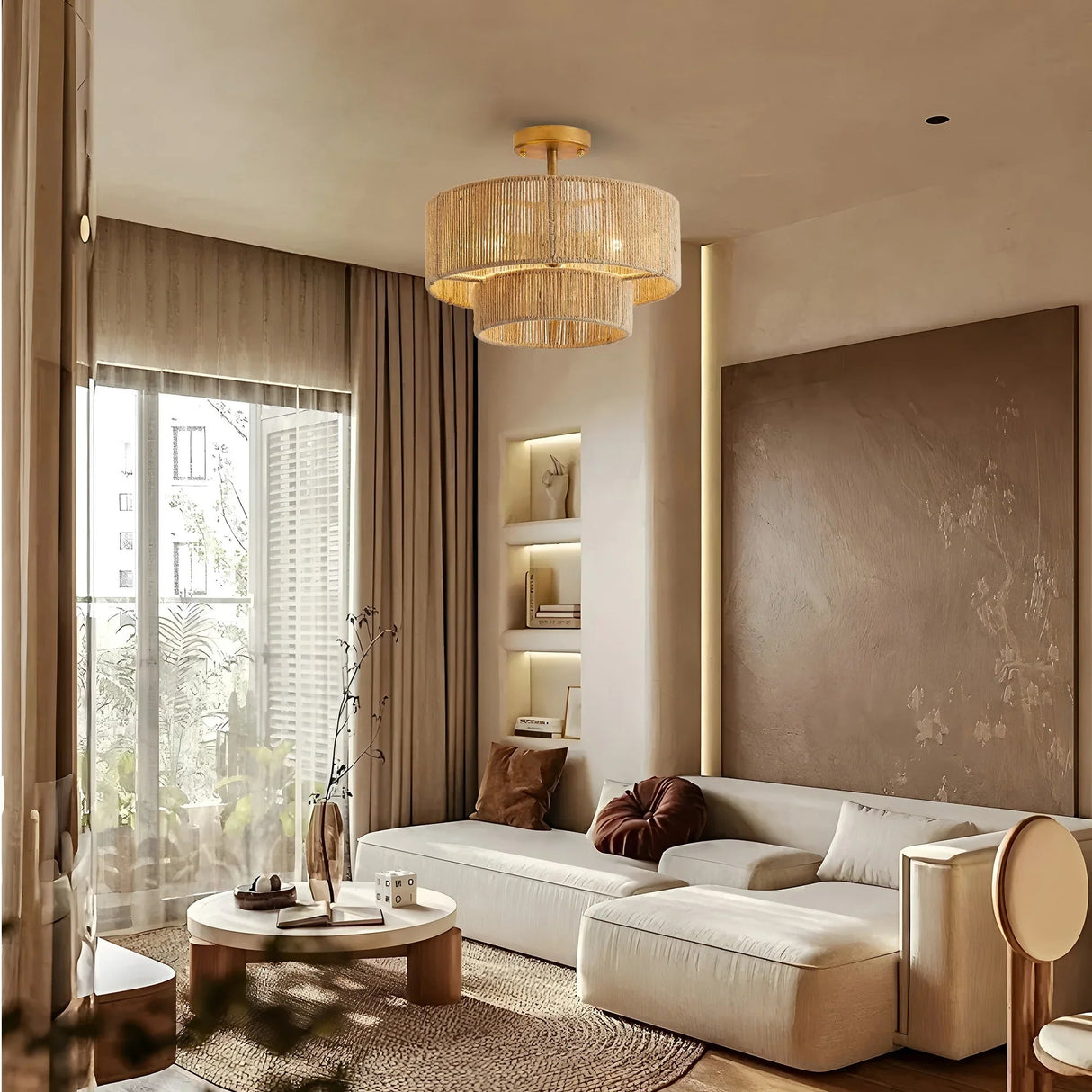 3-Light Traditional Farmhouse Wabi-Sabi Flush Mount Light