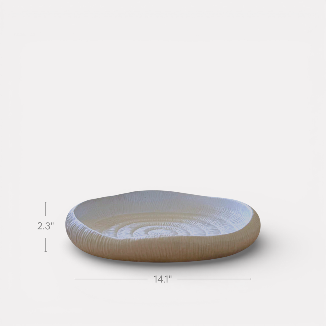 Zephyr Serving Tray, Artisan Cement Display Piece Hand-painted in White Dove, 14.1"D x 2.3"H