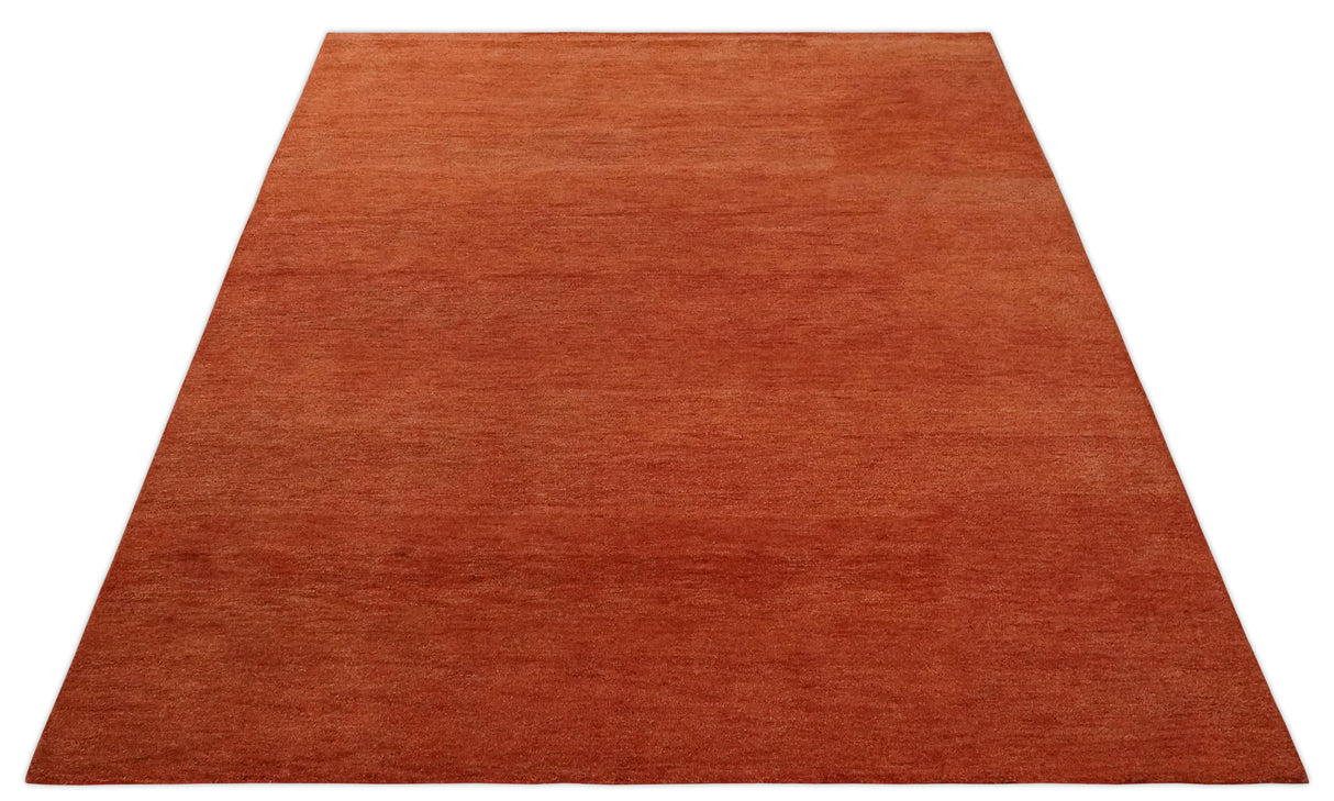 Custom Made Solid Plane Rust Woolen Hand Tufted Multi Size wool Rug