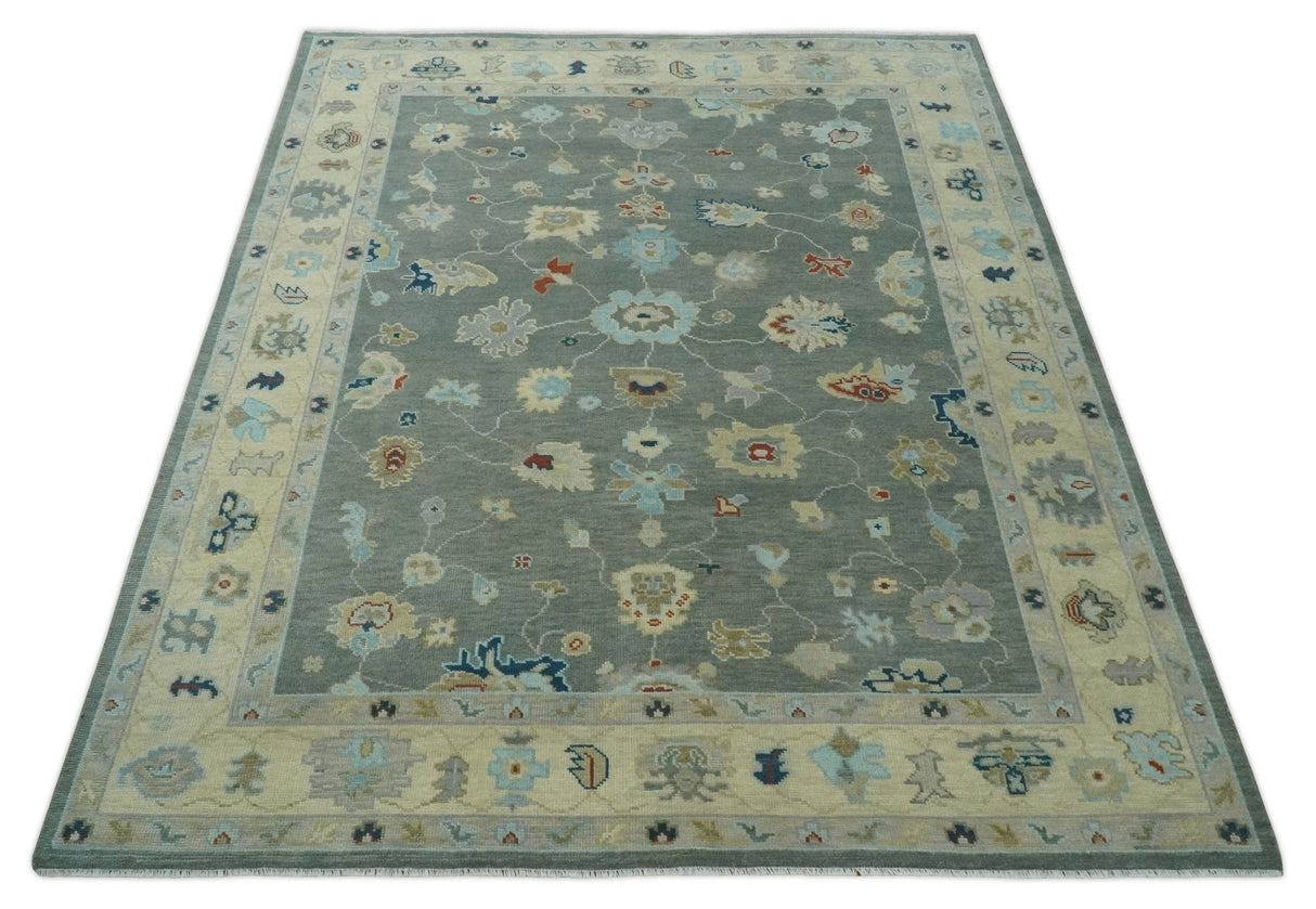 Hand knotted Gray and Beige Traditional Oushak Wool Area Rug