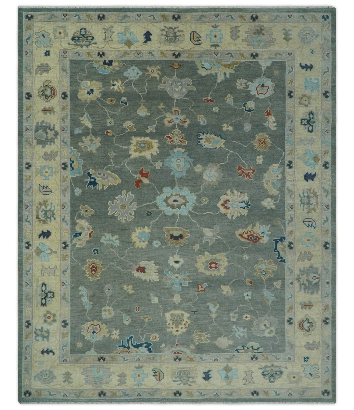 Hand knotted Gray and Beige Traditional Oushak Wool Area Rug